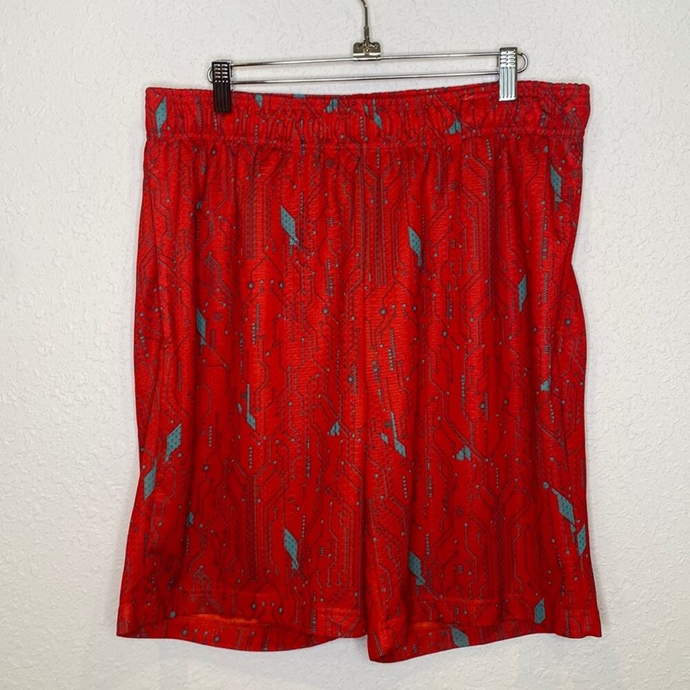 Xersion Men’s Basketball Shorts Elastic Drawstring Waist Red Teal Abstract Sz Lg
